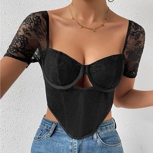 Black Lace Bustier Crop Top